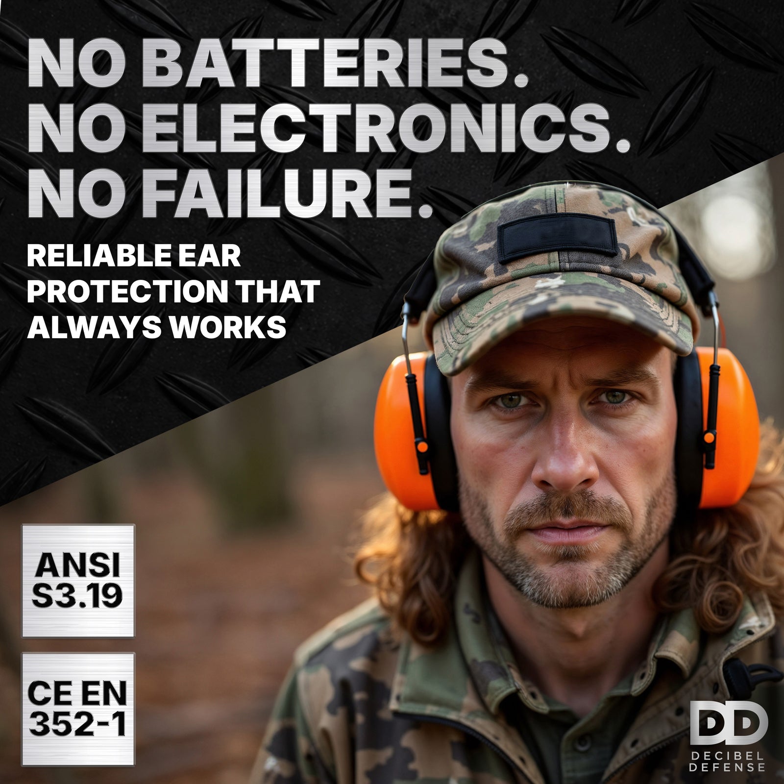 Decibel Defense Safety Earmuffs in Hi-Visibility Orange