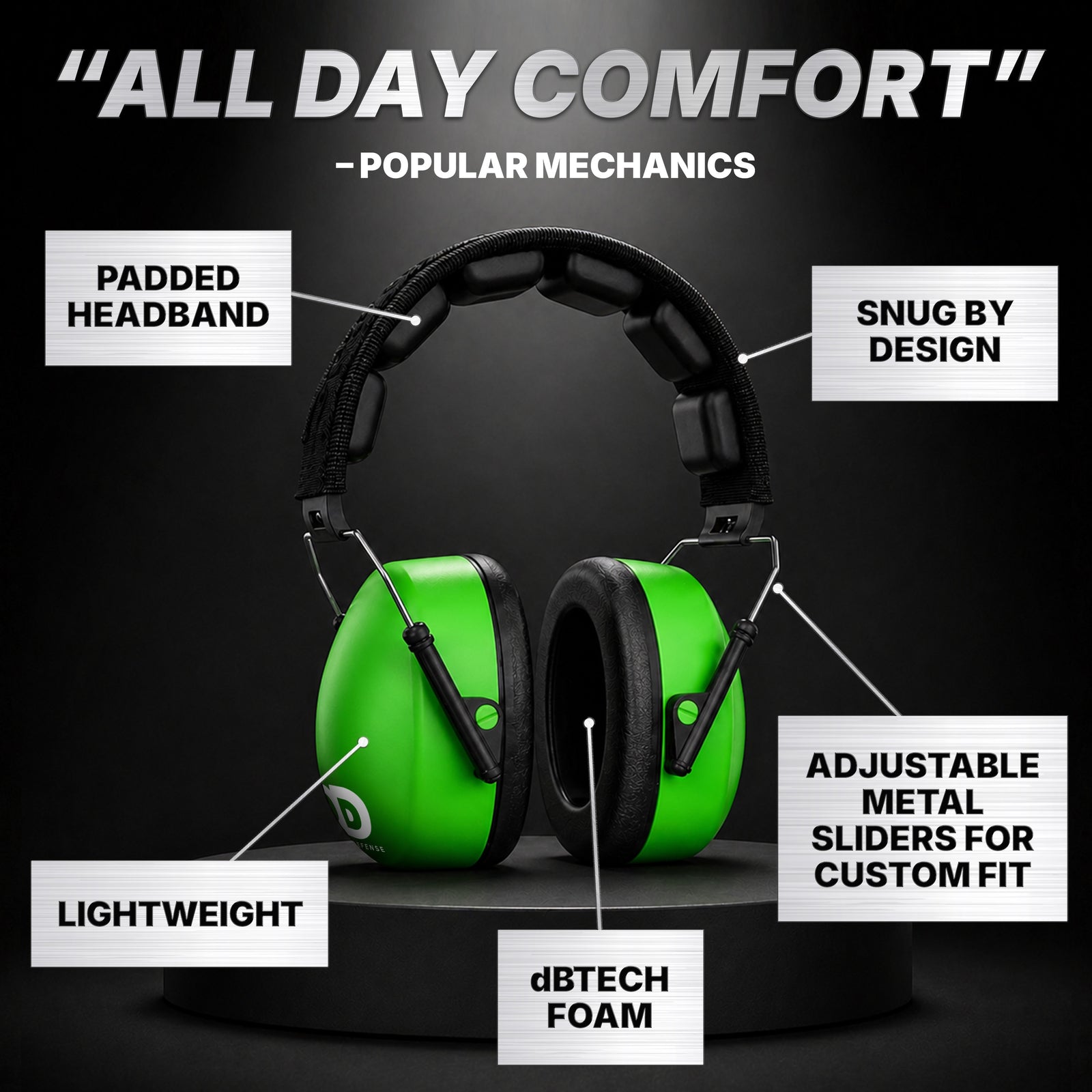 Decibel Defense Safety Earmuffs in Green