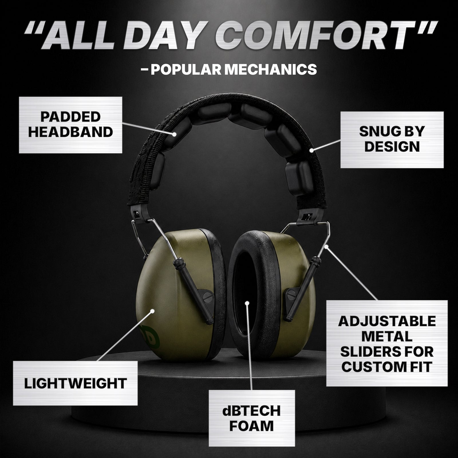 Decibel Defense Safety Earmuffs in Army Green