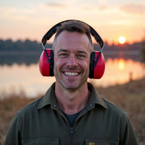 Decibel Defense Safety Earmuffs in Red