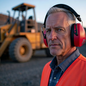 Decibel Defense Safety Earmuffs in Red